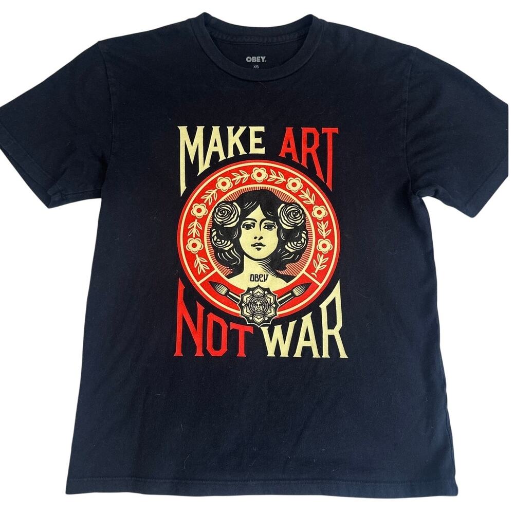 Obey Make Art Not War Graphic Tee Black XS Shepard Fairey Streetwear T Shirt